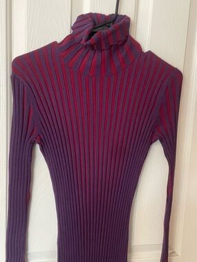 Ronny Kobo Collection CARA DRESS ,Ribbed Turtleneck Sweater in Purple and Red